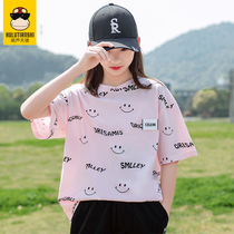 Girl T-shirt short sleeve 2021 new summer dress foreign style Net red female child 12-15 years old summer cotton loose mid-sleeve