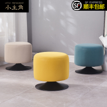 Simple Nordic technology cloth rotatable round stool sofa home door change shoe stool waterproof light luxury solid wood stool leather