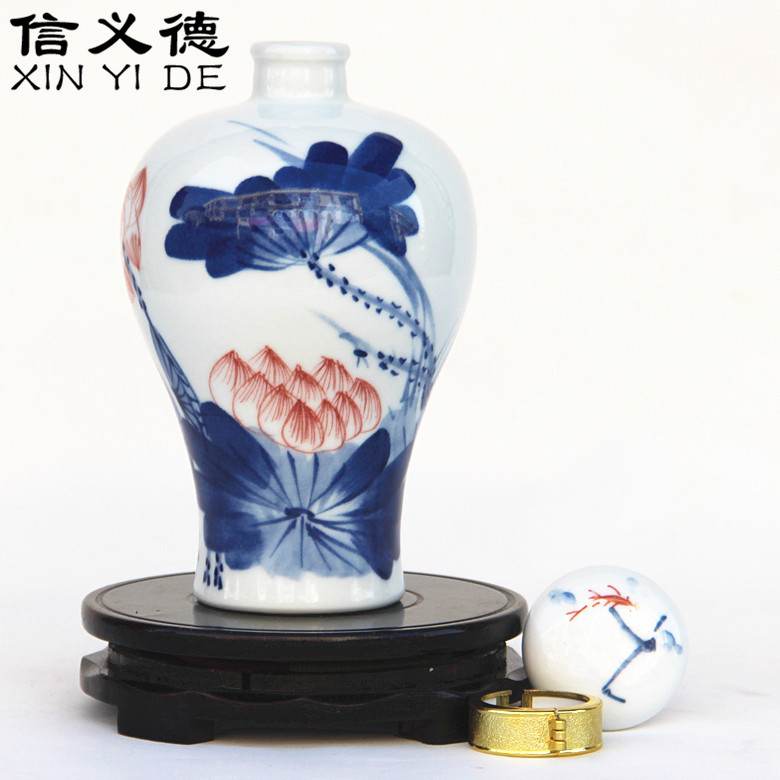 Jingdezhen ceramic wine bottle and one 1 catty jin hand - made name plum mercifully jars empty bottle seal wine red lotus