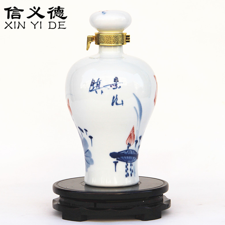 Jingdezhen ceramic wine bottle and one 1 catty jin hand - made name plum mercifully jars empty bottle seal wine red lotus