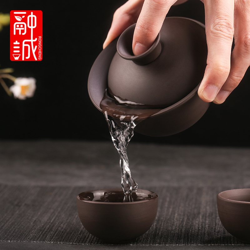 Violet arenaceous tureen kung fu tea cups finger bowl tea tea only three bowls of hot tea. Preventer restoring ancient ways