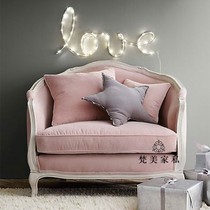 American solid wood sofa French vintage old single fabric sofa Simple double three-person combination sofa chair