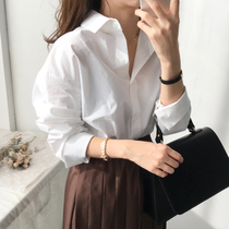 White Shirt Woman Design Sensation Small Crowdnew 2022 Spring Autumn Long Sleeve Professional Clothing Casual Fashion Pure Cotton V Collar Lining Clothing