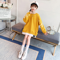 Girls spring clothes 2021 autumn new middle and big girl long foreign style coat spring base shirt