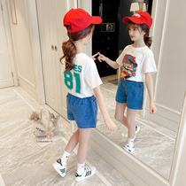 Girls summer suit 2021 new female baby T-shirt short sleeve foreign air Net red Korean fashion two-piece childrens clothing