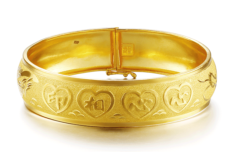 金大福珠宝首饰黄金龙凤镯 女款足金开口婚庆金镯子结婚手饰计价j