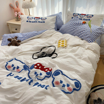 Four-piece set of 100 full-cotton water-washed cotton girl heart princess three-piece set of 4 on Korean pure cotton bed