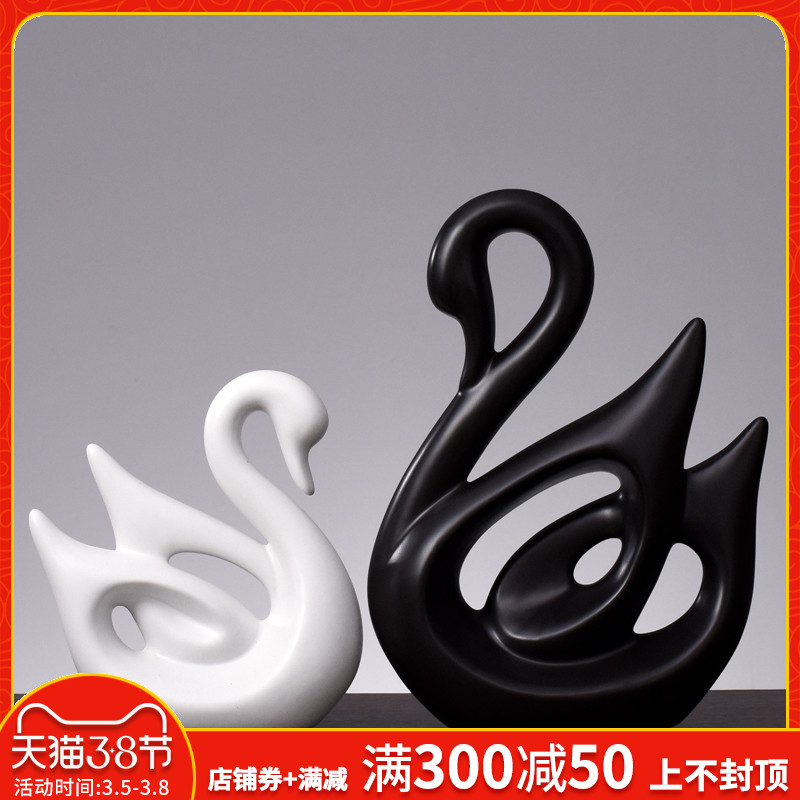Nordic contracted household act the role ofing is tasted furnishing articles and white couples swan sitting room adornment wedding present ceramic arts and crafts