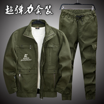 Elastic work clothes suit mens abrasion-proof labor conserved camouflamed clothes for training pure cotton electric welding work clothes anti-scalding
