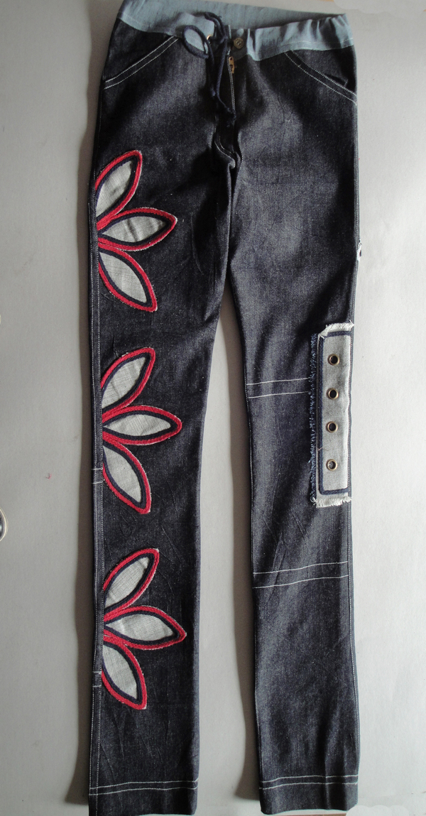 子今原创【荷】牛仔裤 贴花绣瘦腿裤 百搭长裤 绣花牛仔裤
