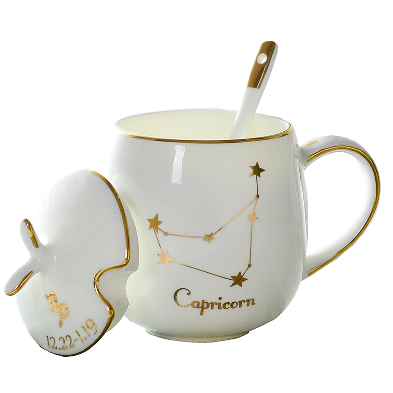 Creative the zodiac glass ceramic keller cup with cover office coffee spoon ipads China couples a cup of tea cups