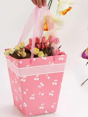 t型白卡纸花盆包装袋子 盆栽手提袋 多肉植物鲜花包装礼品袋子