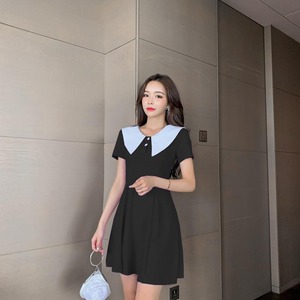 Korean dress with big Lapel button and slim waist