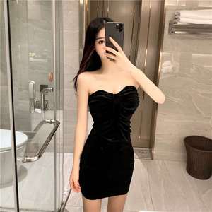 New sexy and tight chest wrap dress A-line velvet sleeveless slim bottomless skirt