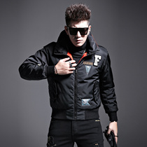 Mens new trend jacket short winter cotton-padded clothing letter slim stand collar thick coat function jacket