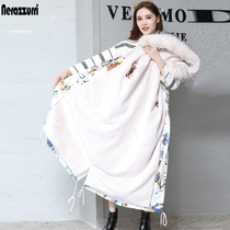 nerazzurri anti-Season printed Pike suit long women knee winter detachable Rex rabbit hair liner fur coat