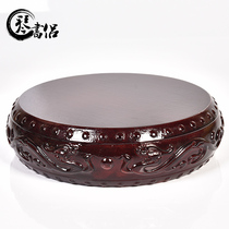 Qin book couple Maras wood carving base Dragon round base solid wood whole material carving strange stone vase base digging groove