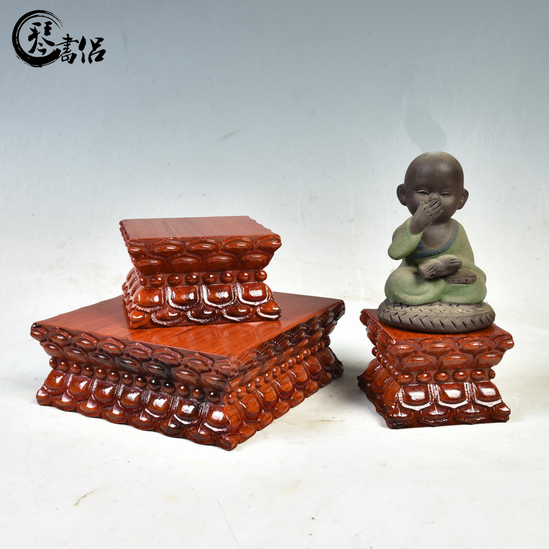 Solid wood base guanyin Buddha base Solid wood with rectangular wooden Buddha jade stone lotus base