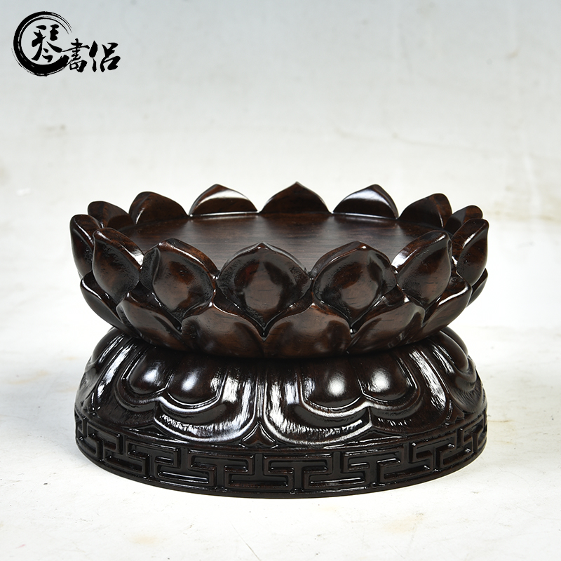 Ebony wood carving handicraft furnishing articles bodhisattva guanyin Buddha base rounded copy antique solid wood lotus base