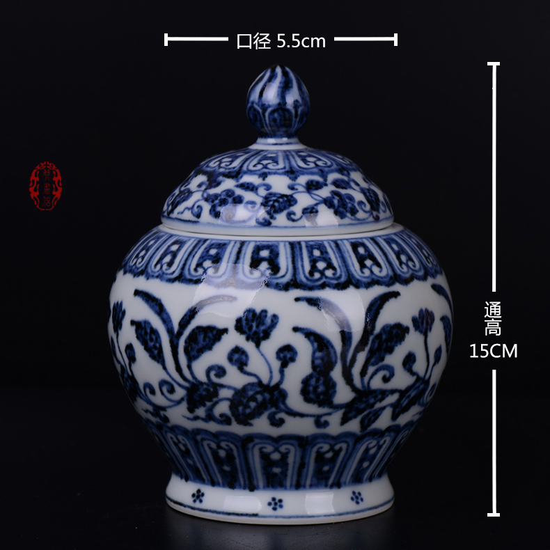 Pianology picking jingdezhen manual hand - made antique pottery and porcelain vases, home furnishing articles blue and white lotus flower cover tank