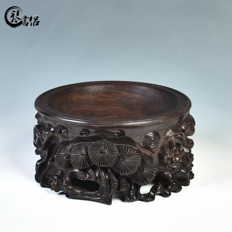 Ebony woodcarvings crystal ball base solid wood round base gourd base health care ball base manual its