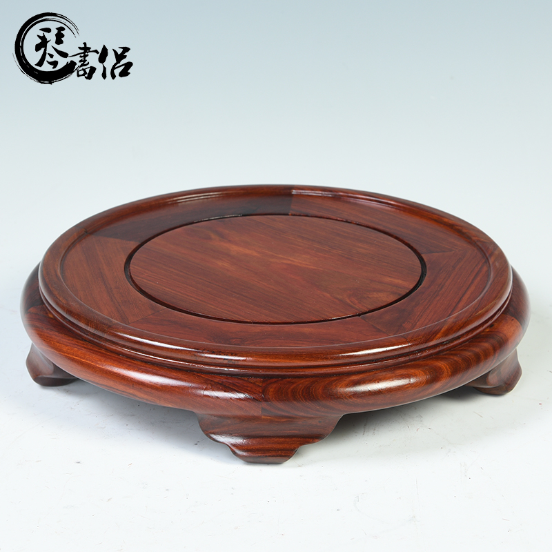 Red wingceltis woodcarving element circular base annatto vase base solid wooden Buddha flowers bonsai stone base of furnishing articles