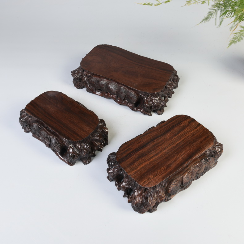 Ebony woodcarvings base stone base solid wood excavated rectangular oval jade stone base of Buddha furnishing articles base