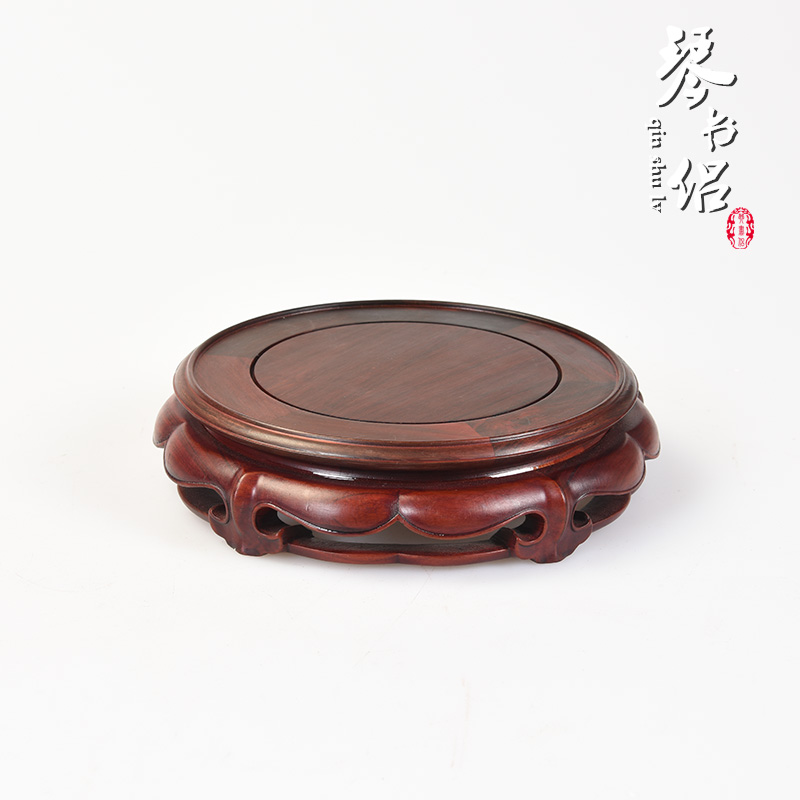 Red rosewood carving of Buddha lotus jade it base technology base solid wood vases, base rounded