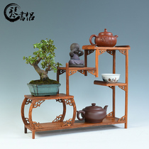 Mahogany base Purple sand pot small Bogu frame Multi-treasure pavilion base Solid wood ornaments Miniature Bogu frame Tea set shelf