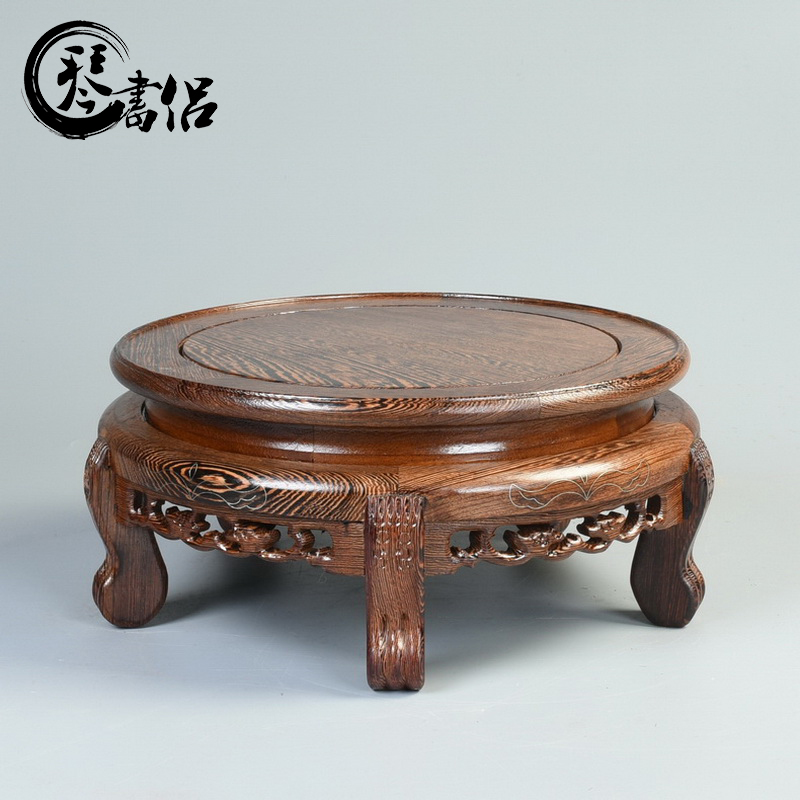 Wenge jars base vase base rounded miniascape of Buddha base solid wood handicraft furnishing articles tank base