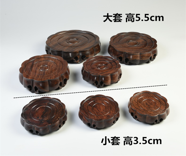 Pianology picking solid wood black monolith of catalpa wood round base vase stone, ceramic tea - pot of Buddha solid wood base