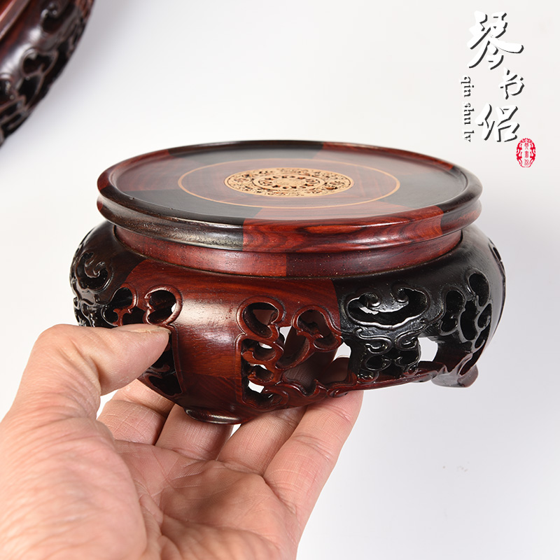 Red acid branch rotating circular base carved porcelain stone miniascape of antique base it base base