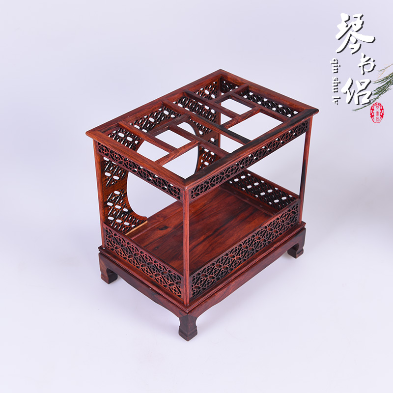 Red acid branch micro instance - bed frame imitation Ming and the qing dynasties wood real wood carving handicraft miniature jade base