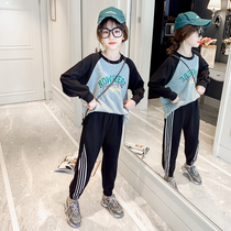 Girls set Spring suit 2021 new children Korean version of foreign atmosphere in big children sports girl fashionable sweater two-piece set