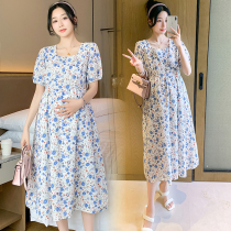 Pregnant Woman Skirt Summer Dress Slim Fit Summer New Fashion Exterior Wear style square collar big code crushed pregnant woman with dress surges