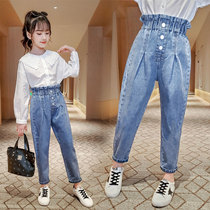 girl's high waist jeans children's korean style hipster old daddy pants little girl's net red autumn long pants