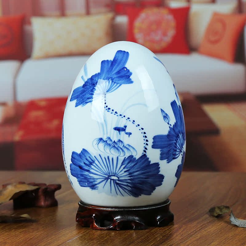 Jingdezhen ceramic vase modern blue and white porcelain painting lotus home sitting room place the egg handicraft gifts