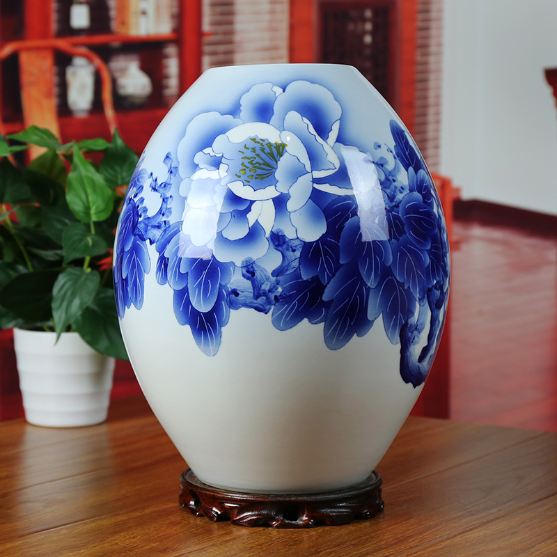 Jingdezhen ceramic vase peony modern blue and white porcelain painting lotus home sitting room place, a classic gift