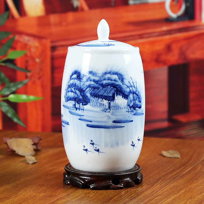 Jingdezhen blue and white ceramics storage tank caddy fixings furnishing articles contracted sitting room adornment of modern household decoration