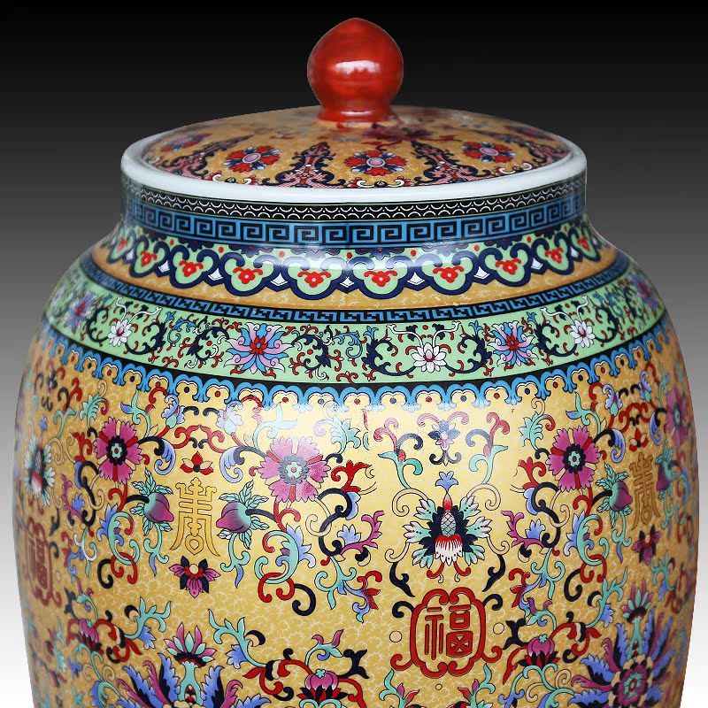 Jingdezhen ceramics large colored enamel seal pot sitting room place candy jar household act the role ofing is tasted barrel storage tank