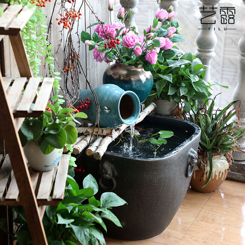 Thick some ceramic porcelain basin of aquarium water lily lotus large bowl lotus basin cylinder tortoise tank water landscape decoration furnishing articles