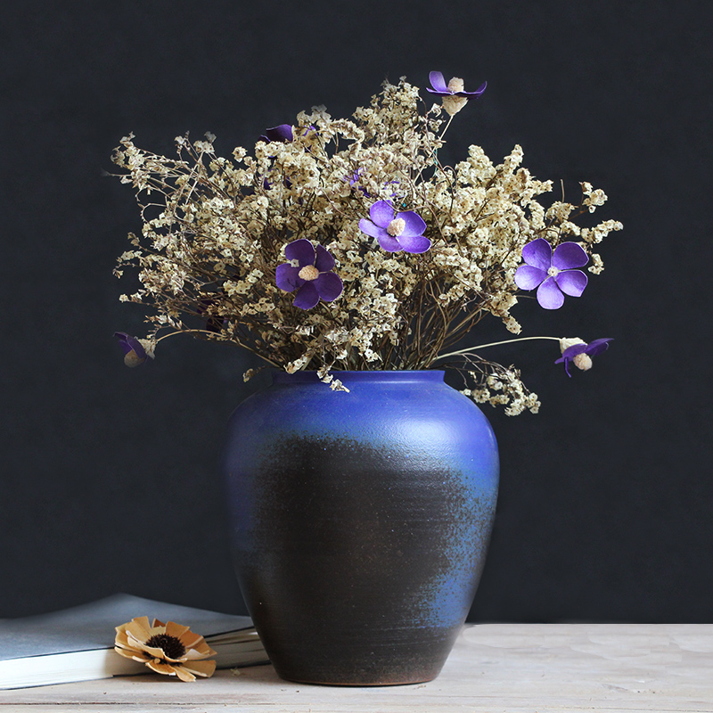 Modern Chinese style thick some ceramic pot dry flower blue floret bottle suit to restore ancient ways do old sitting room adornment is placed the process