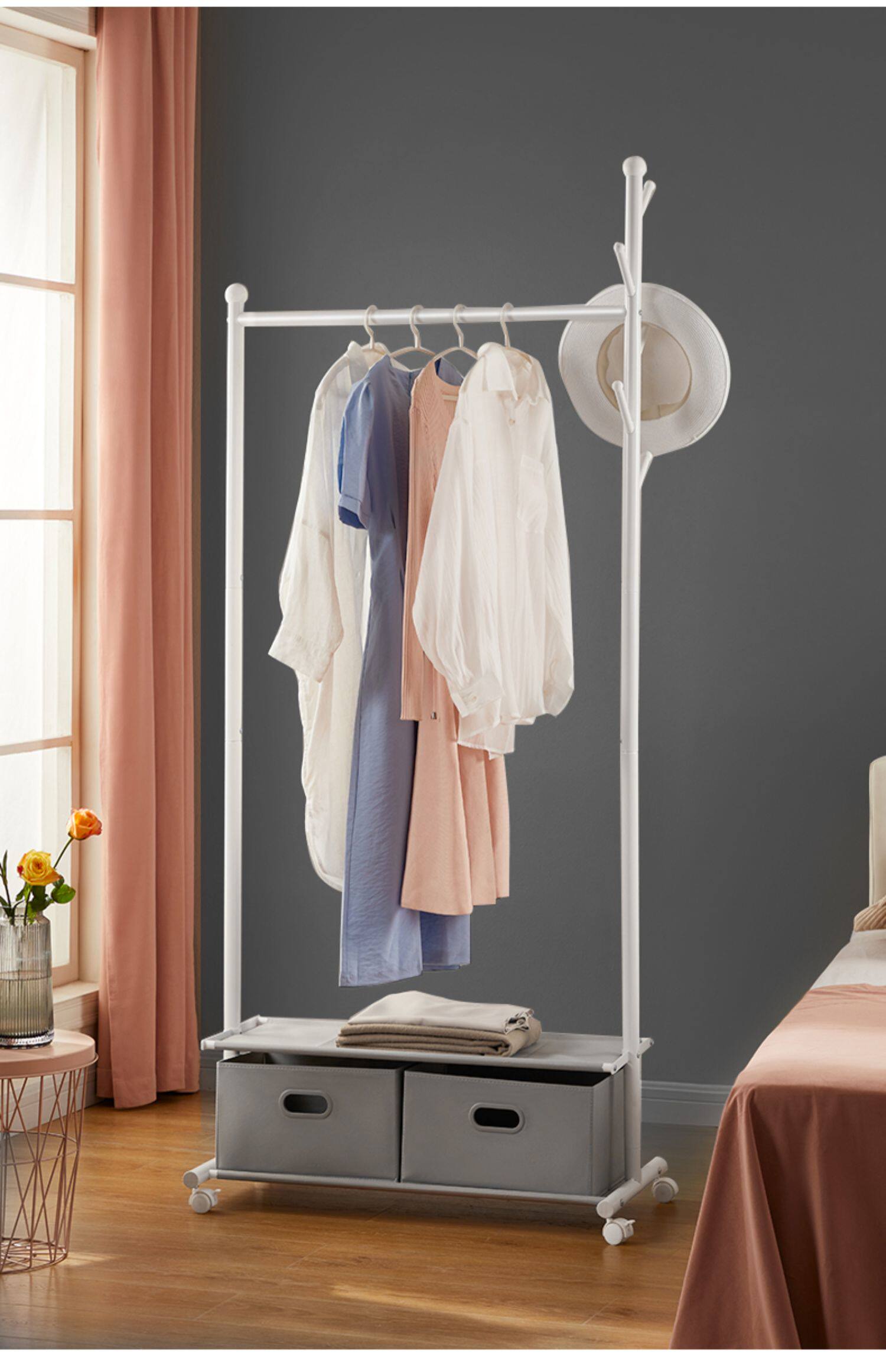 衣架落地卧室挂衣服架子家用移动宿舍置物架简易室内晾衣架衣帽架