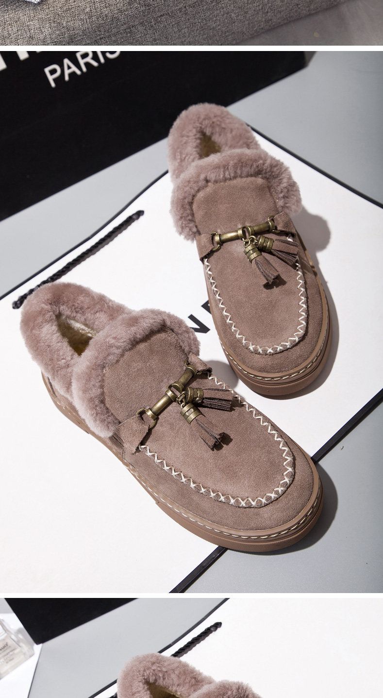 厚底羊毛鞋豆豆毛毛真皮鞋2019冬季套脚百搭平底鞋加绒外穿棉鞋女