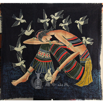 Old batik Huangguoshu specialty batik accentuated color painting cloth decorative painting indigo pigeon 82 * 87cm
