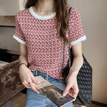 Tide brand new fashion round collar ice silk knitted women short-sleeved t-shirt loose half-sleeved bottom top