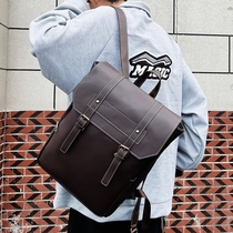 Retro double shoulder bag mens large capacity casual computer bag pu soft leather Cambridge backpack college student Inren Wind school bag