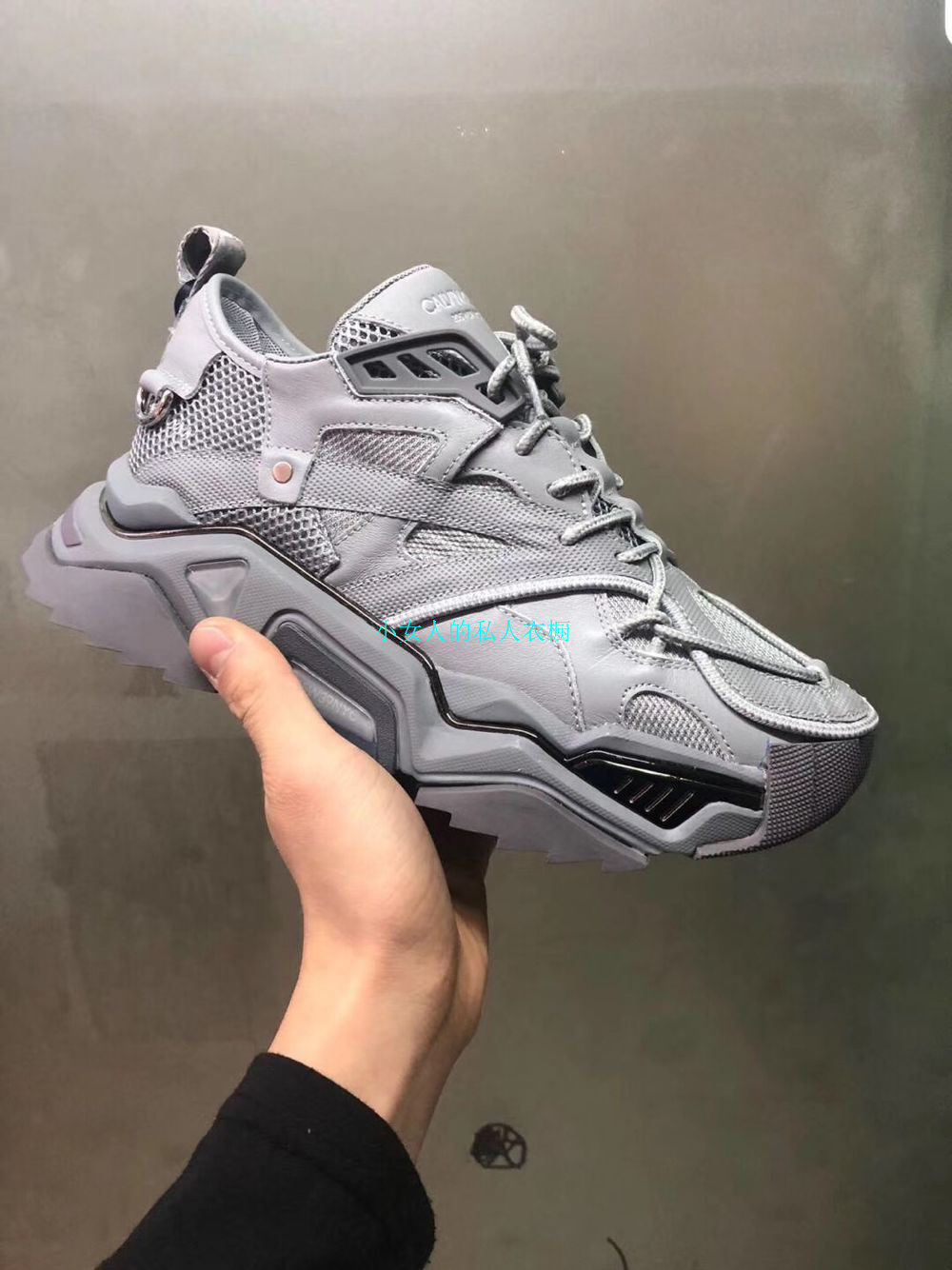 网红ck老爹鞋真皮网纱透气松糕鞋ins潮鞋韩版新款厚底反光仙女鞋