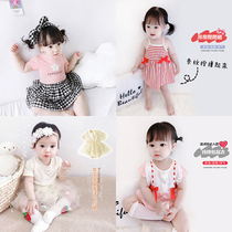 Baby summer thin set cotton net red cute two-piece princess ha clothes climbing clothes skirt baby girl bag fart clothes