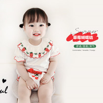 Xin Guo Guo 20 girls cotton short sleeve T-shirt baby summer thin princess embroidered strawberry cherry bottoming shirt